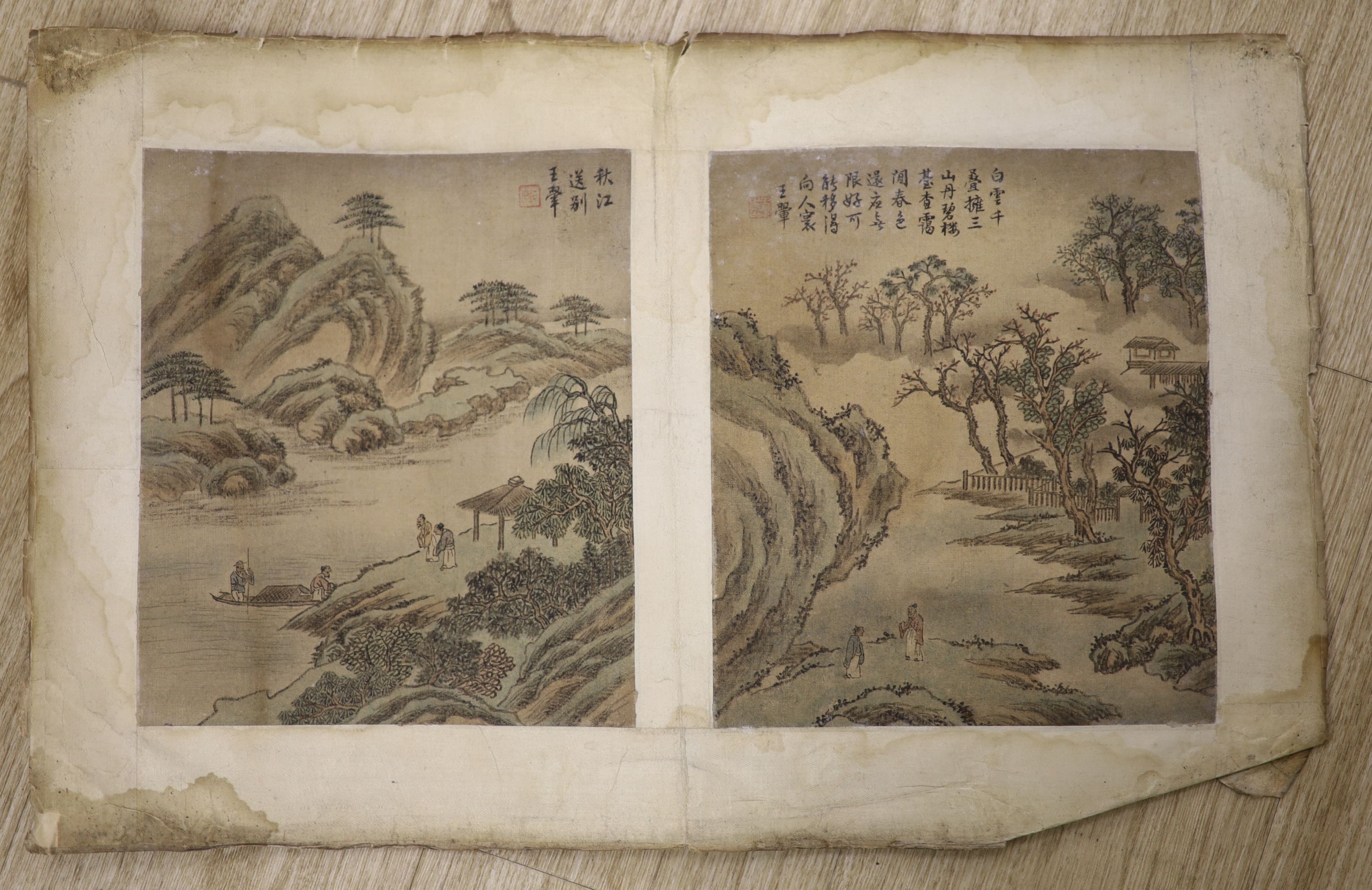 A pair of Chinese paintings on silk, Qing dynasty, each 26 x 22.5cm